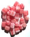 30 9x10mm Matte Red & White Marble Cube Beads
